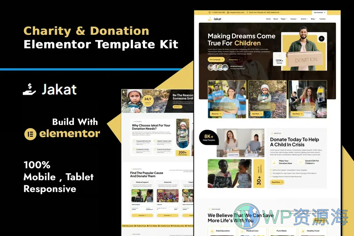 公益组织Elementor网站模板_一键导入快速建站插图-WP资源海 组织/机构 Elementor 网站模板封面