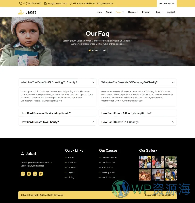 公益组织Elementor网站模板_一键导入快速建站插图7-WP资源海 组织/机构 Elementor 模板常见问题预览