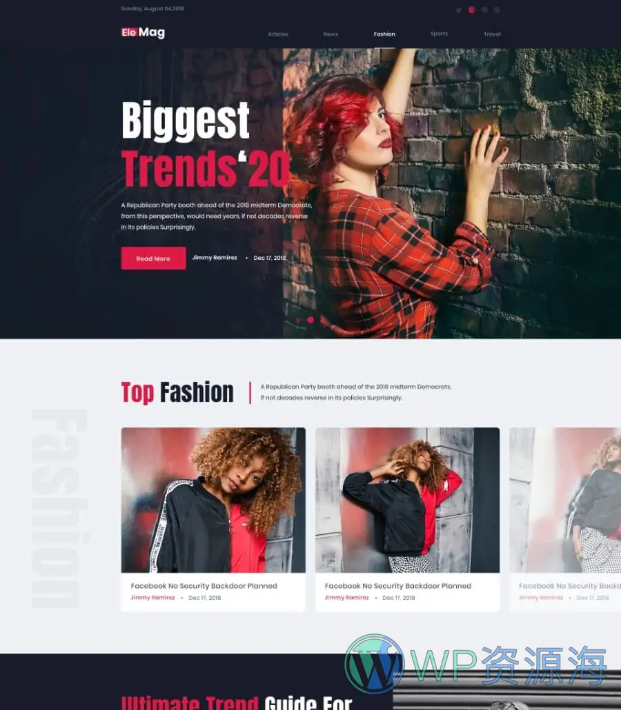 时尚杂志Elementor网站模板_一键导入快速建站插图1-WP资源海 ModeMag Fashion Magazine Template Homepage