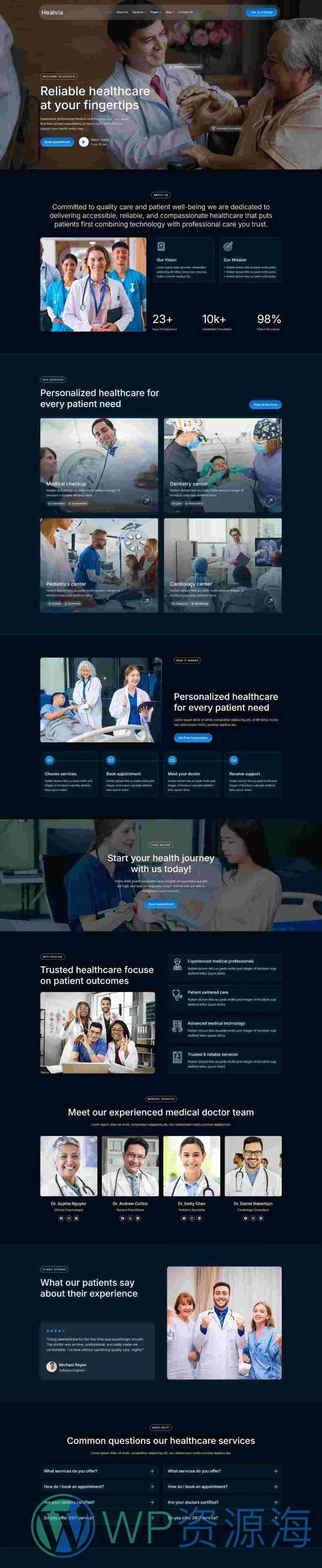 医疗健康服务机构Elementor网站模板_一键导入快速建站插图1-WP资源海 健康/医药 Elementor 模板首页预览