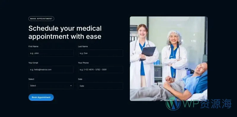 医疗健康服务机构Elementor网站模板_一键导入快速建站插图7-WP资源海 健康/医药 Elementor 模板预约表单预览