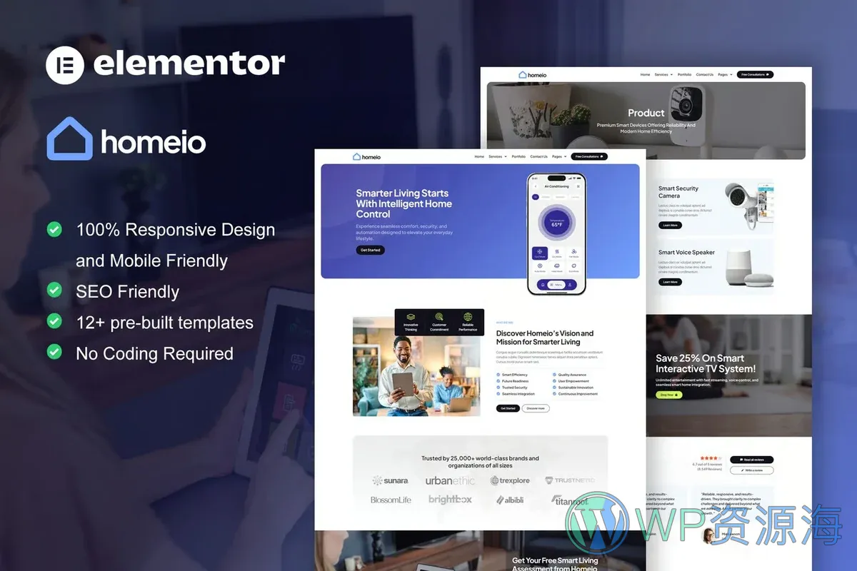 智能家居自动化技术服务公司Elementor网站模板_一键导入快速建站插图-WP资源海 IT互联网 Elementor 网站模板封面