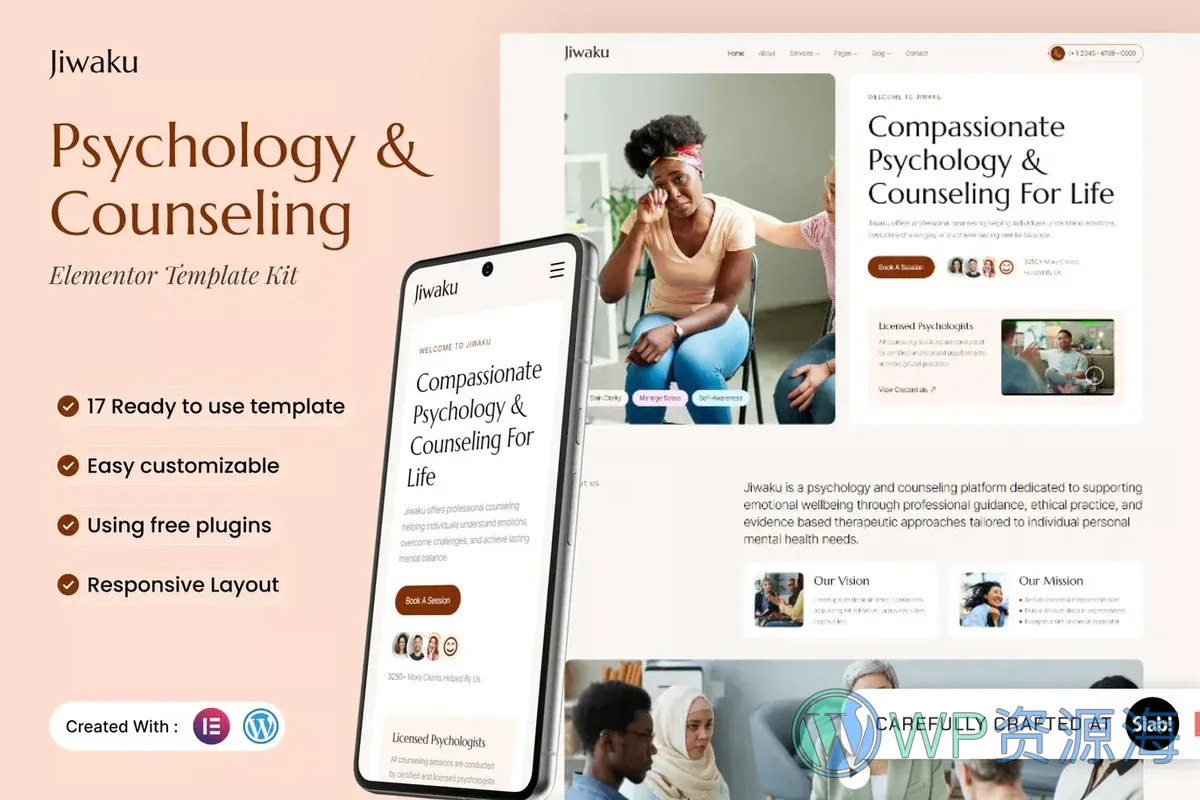 心理咨询与精神科Elementor网站模板_一键导入快速建站插图-WP资源海 健康/医药 Elementor 网站模板封面