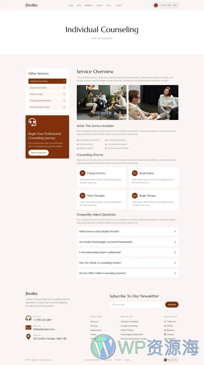 心理咨询与精神科Elementor网站模板_一键导入快速建站插图3-WP资源海 健康/医药 Elementor 模板服务详情预览