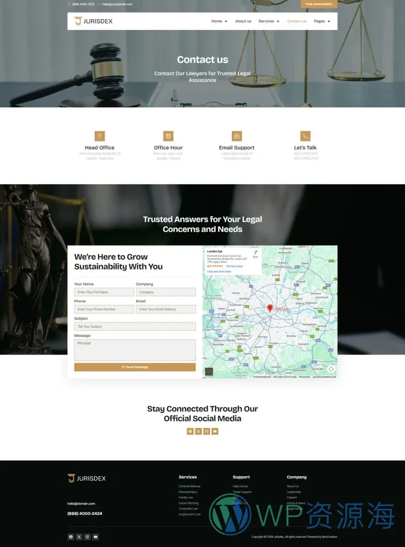 政治/法律 Elementor 模板联系页面预览