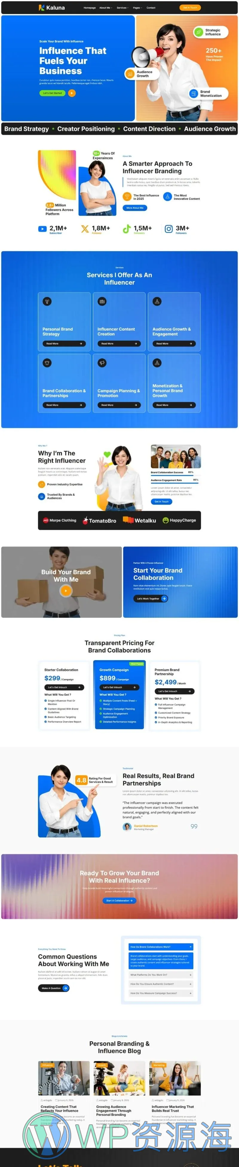 个人品牌与影响者营销Elementor网站模板_一键导入快速建站插图1-WP资源海 广告/营销 Elementor 模板首页预览