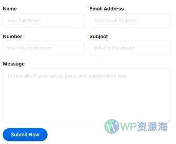 个人品牌与影响者营销Elementor网站模板_一键导入快速建站插图5-WP资源海 广告/营销 Elementor 模板联系表单预览