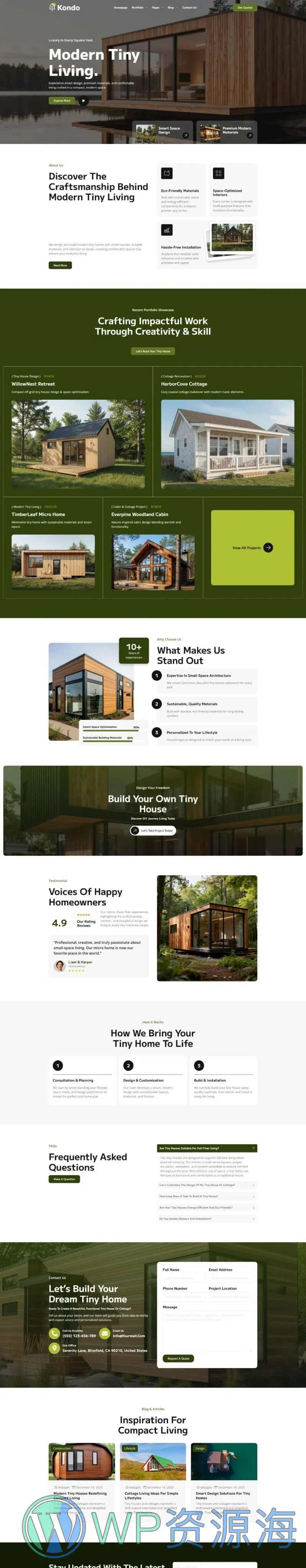 迷你住宅与乡村小屋Elementor网站模板_一键导入快速建站插图1-WP资源海 建筑/地产 Elementor 模板首页预览
