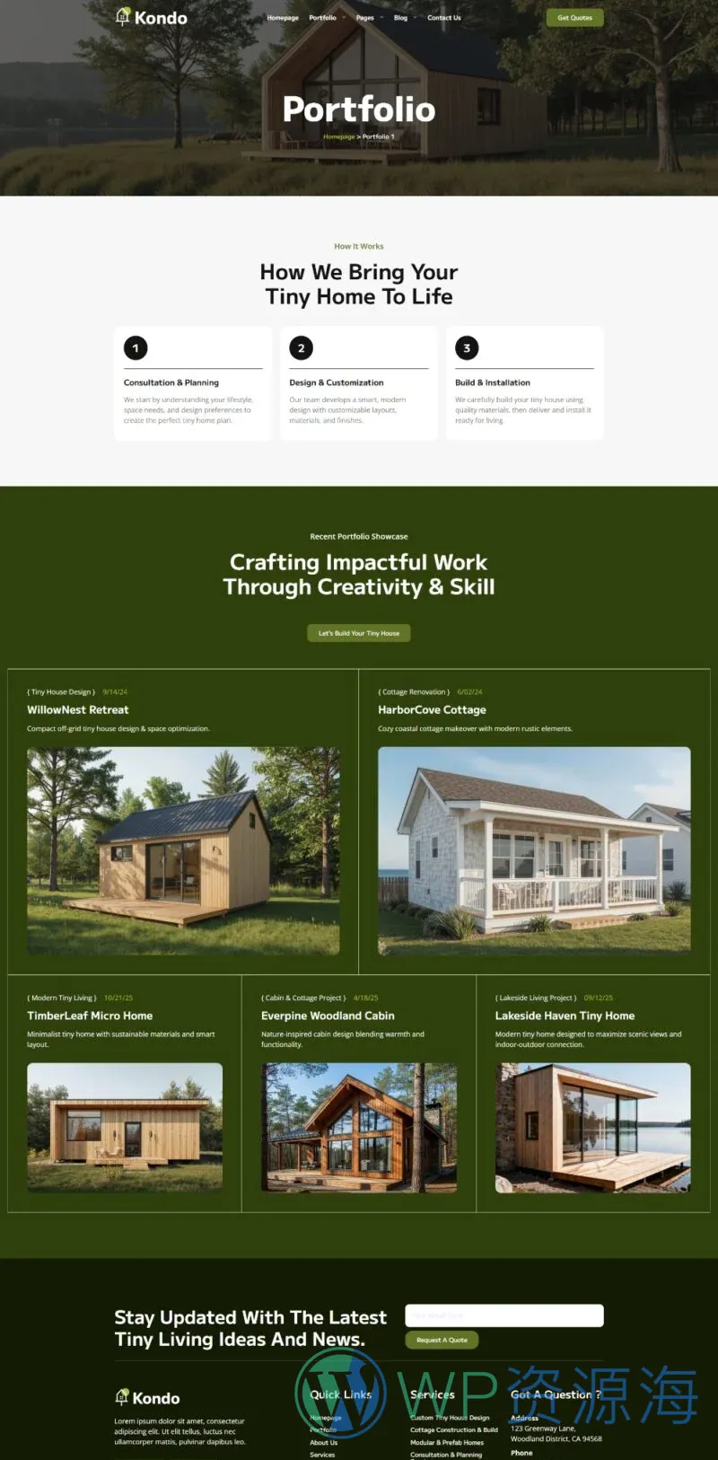 迷你住宅与乡村小屋Elementor网站模板_一键导入快速建站插图2-WP资源海 建筑/地产 Elementor 模板案例页面预览