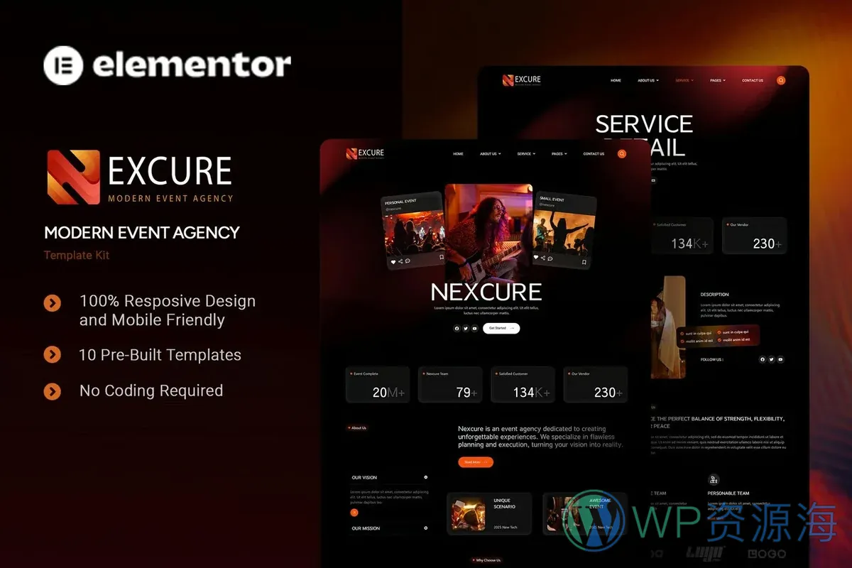 活动策划机构Elementor网站模板_一键导入快速建站插图-WP资源海 活动/赛事 Elementor 网站模板封面