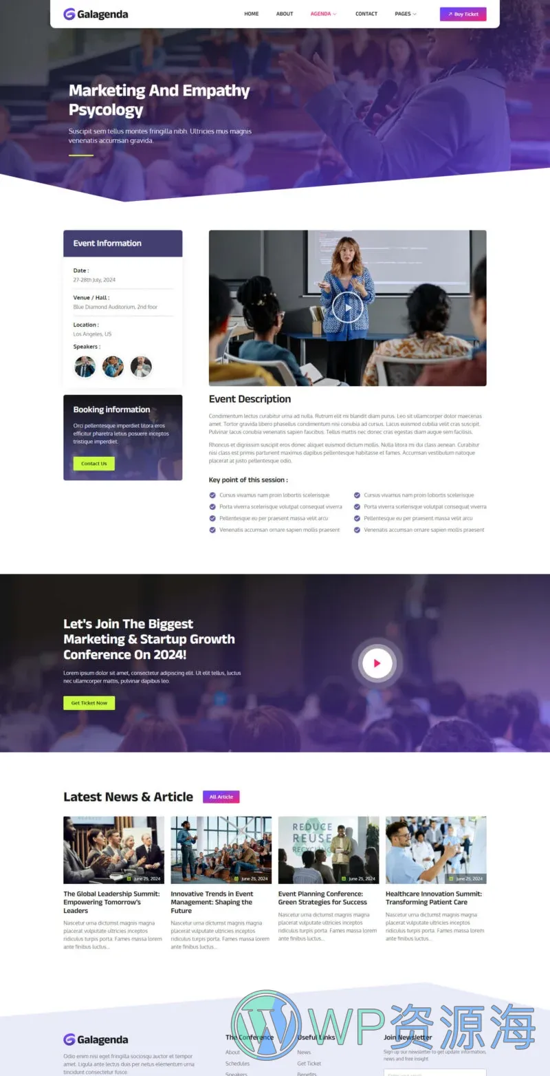 会议活动日程Elementor网站模板_一键导入快速建站插图1-WP资源海 会议/展览 Elementor 模板活动详情预览