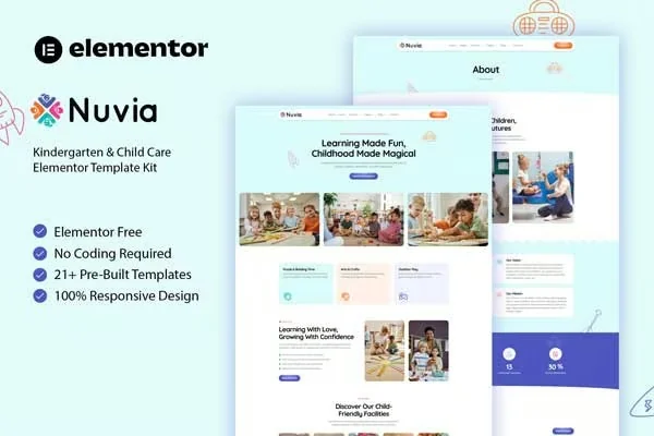 幼儿园与儿童托育中心Elementor网站模板_一键导入快速建站