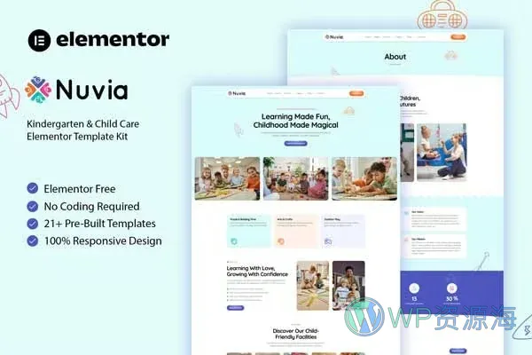幼儿园与儿童托育中心Elementor网站模板_一键导入快速建站插图-WP资源海 学校 Elementor 网站模板封面