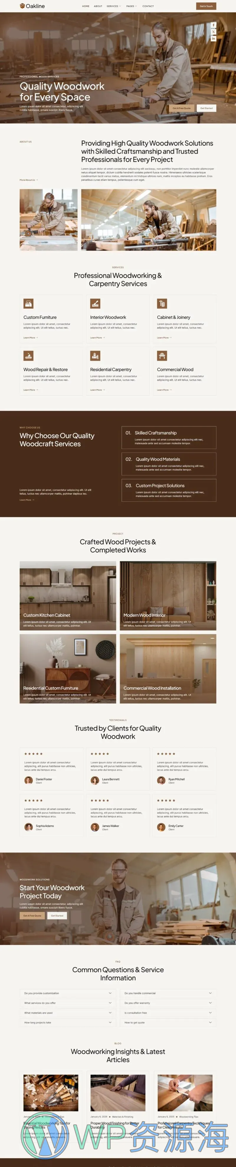 木工与木作工程Elementor网站模板_一键导入快速建站插图1-WP资源海 装修 Elementor 模板首页预览
