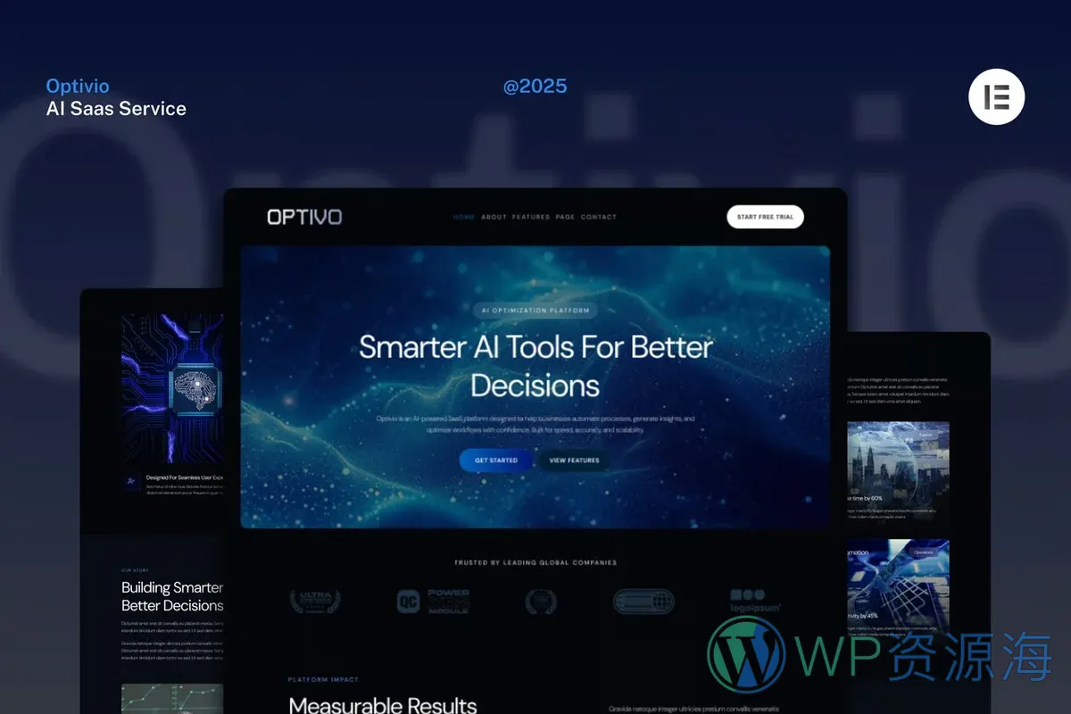暗色 AI SaaSElementor网站模板_一键导入快速建站插图-WP资源海 AI Elementor 网站模板封面