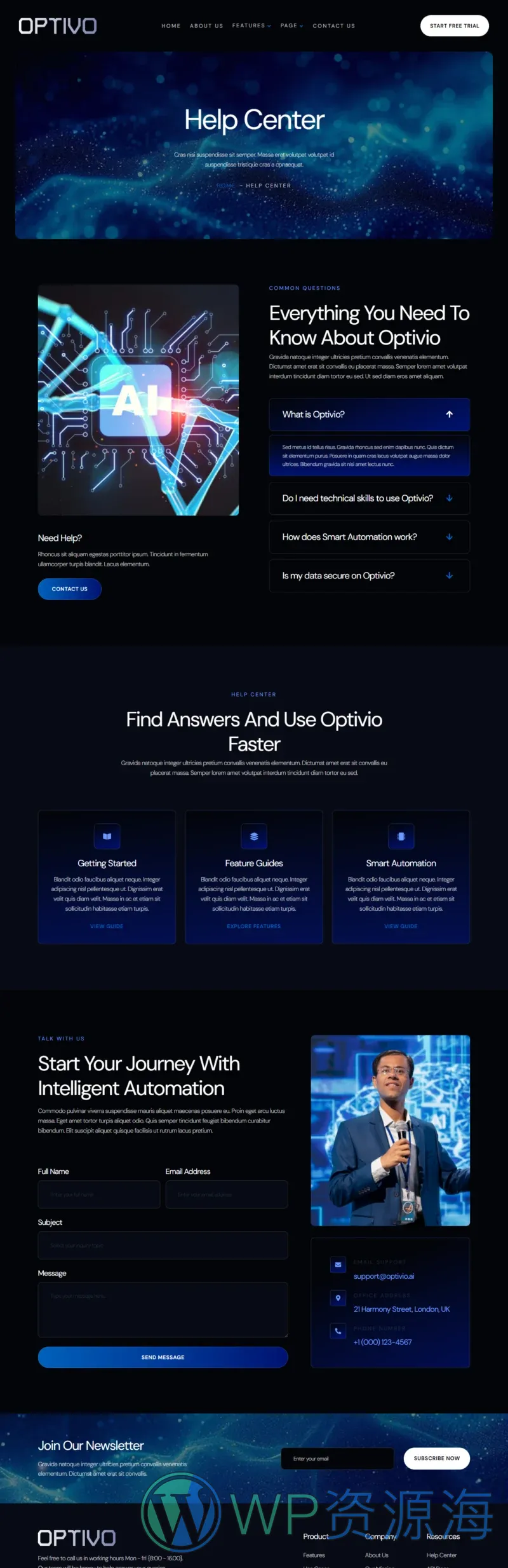 暗色 AI SaaSElementor网站模板_一键导入快速建站插图3-WP资源海 AI Elementor 模板帮助中心预览