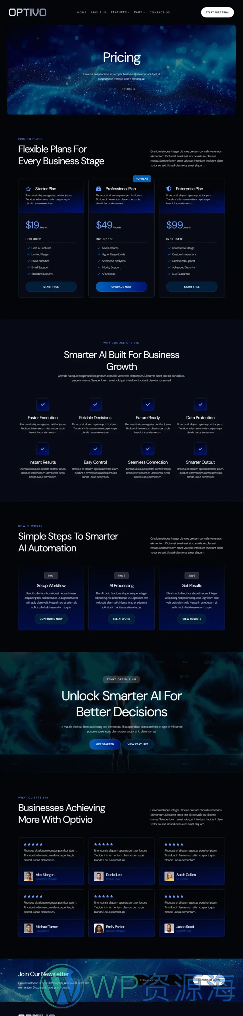 暗色 AI SaaSElementor网站模板_一键导入快速建站插图5-WP资源海 AI Elementor 模板价格页面预览