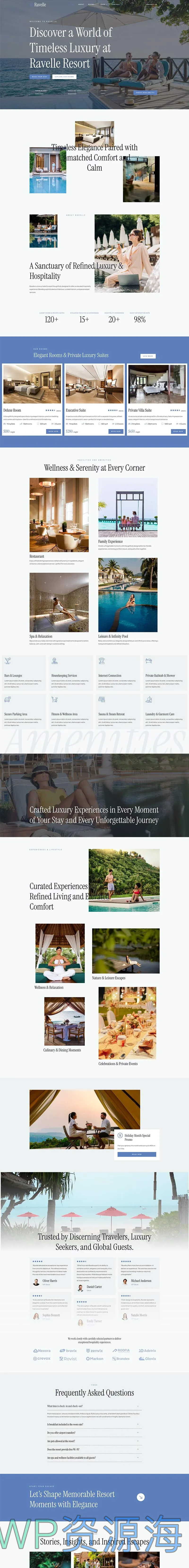 豪华酒店与度假村Elementor网站模板_一键导入快速建站插图1-WP资源海 旅馆/酒店 Elementor 模板首页预览