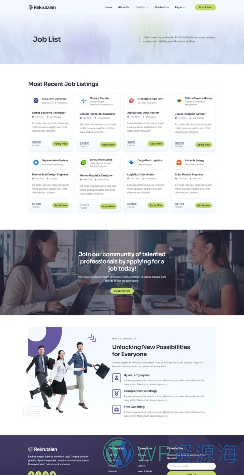 服务/咨询 Elementor 模板招聘列表预览