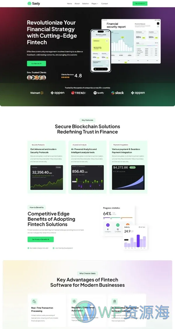金融科技机构Elementor网站模板_一键导入快速建站插图1-WP资源海 金融/投资 Elementor 模板首页预览