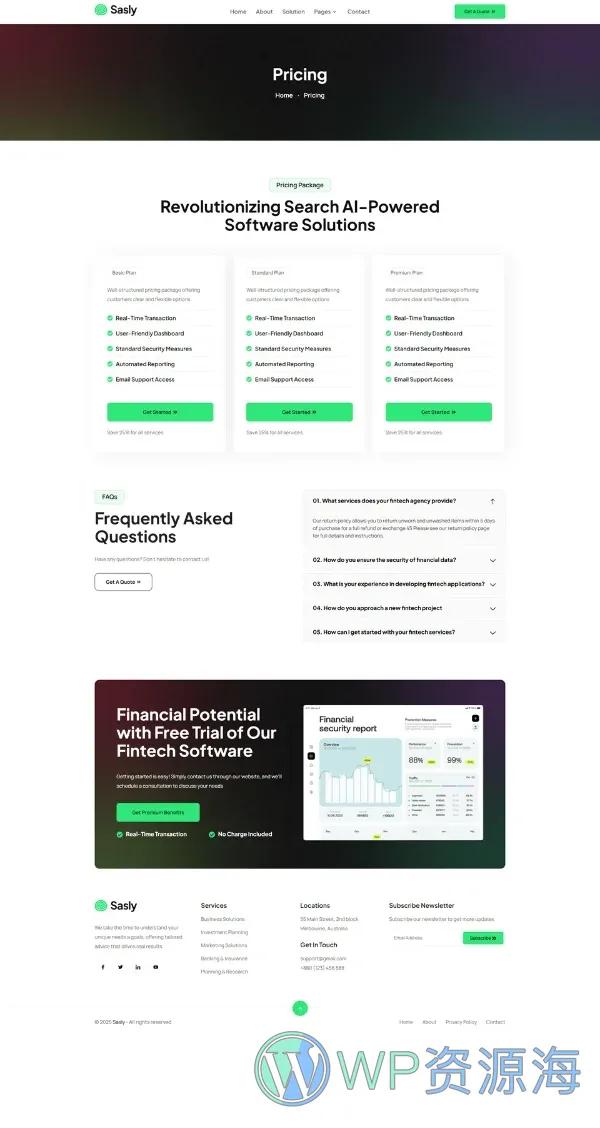 金融科技机构Elementor网站模板_一键导入快速建站插图4-WP资源海 金融/投资 Elementor 模板价格页面预览