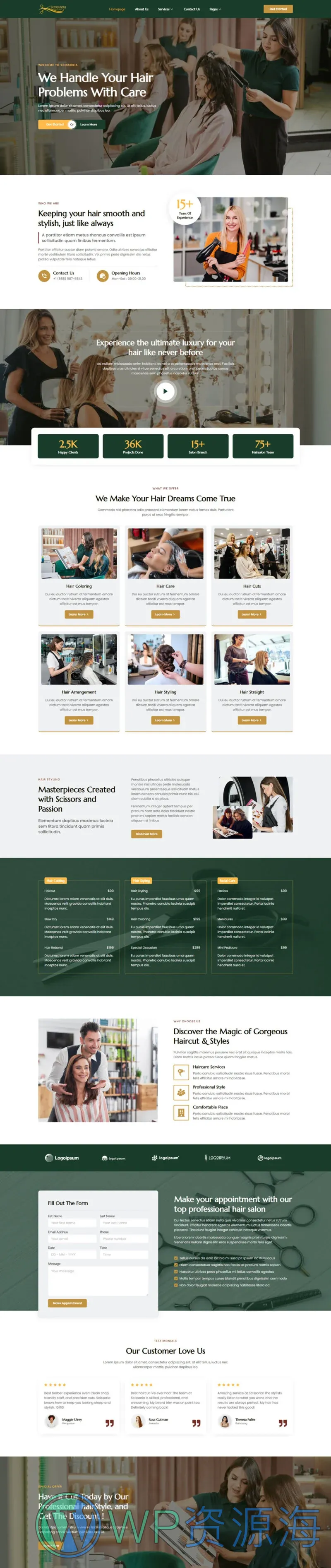 美容/美发 Elementor 模板首页预览