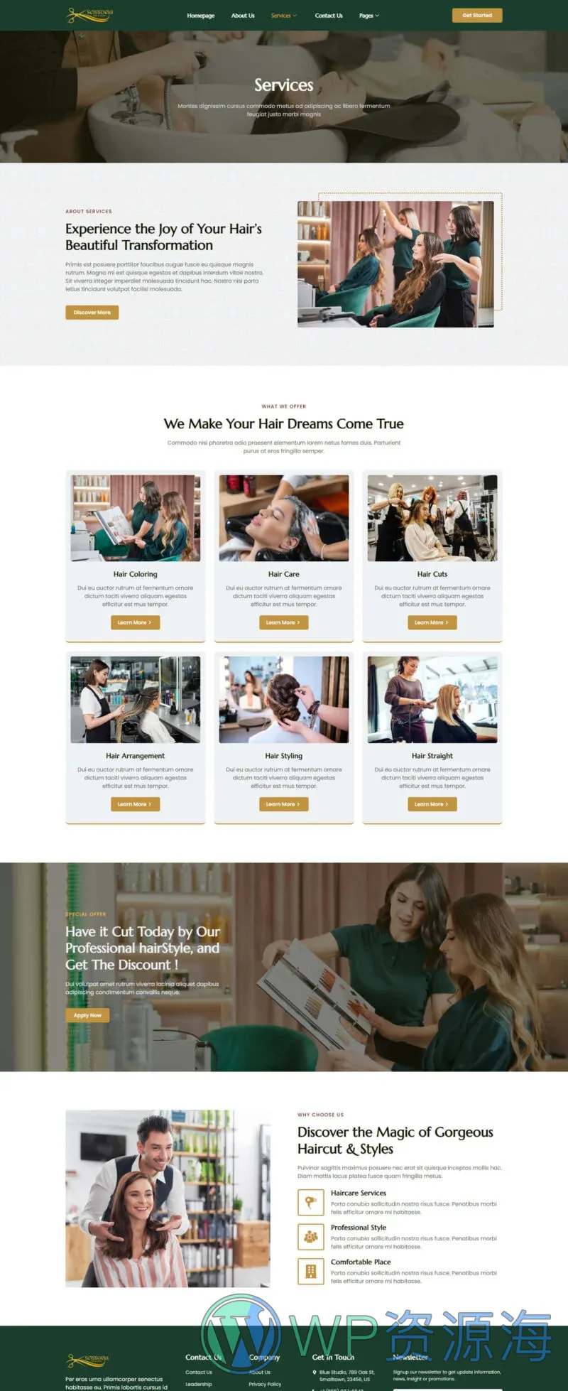 美容/美发 Elementor 模板服务页面预览