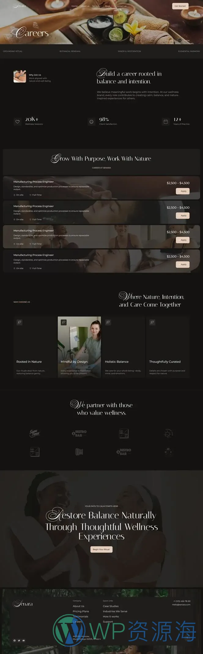 SPA 水疗养生会所Elementor网站模板_一键导入快速建站插图3-WP资源海 美容/美发 Elementor 模板招聘页面预览