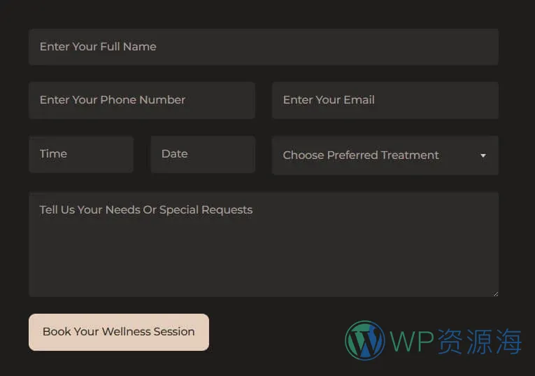 SPA 水疗养生会所Elementor网站模板_一键导入快速建站插图7-WP资源海 美容/美发 Elementor 模板表单预览