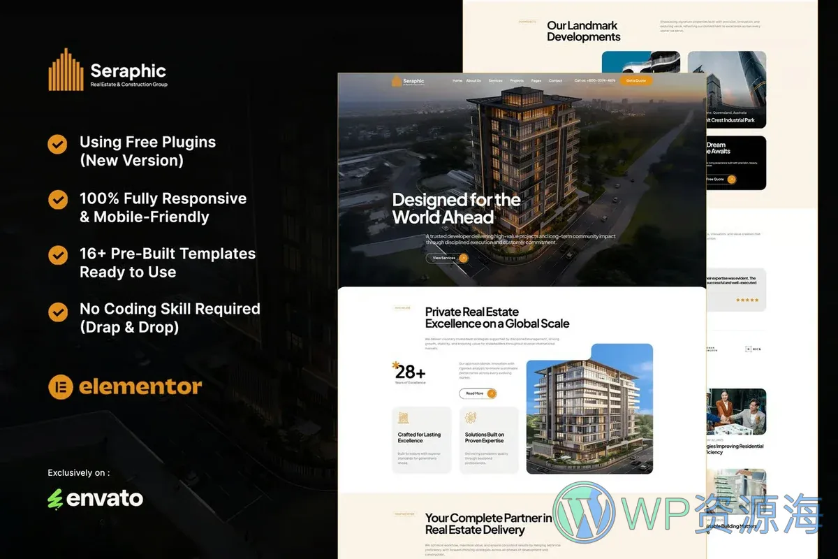 房地产建筑项目集团Elementor网站模板_一键导入快速建站插图-WP资源海 建筑/地产 Elementor 网站模板封面