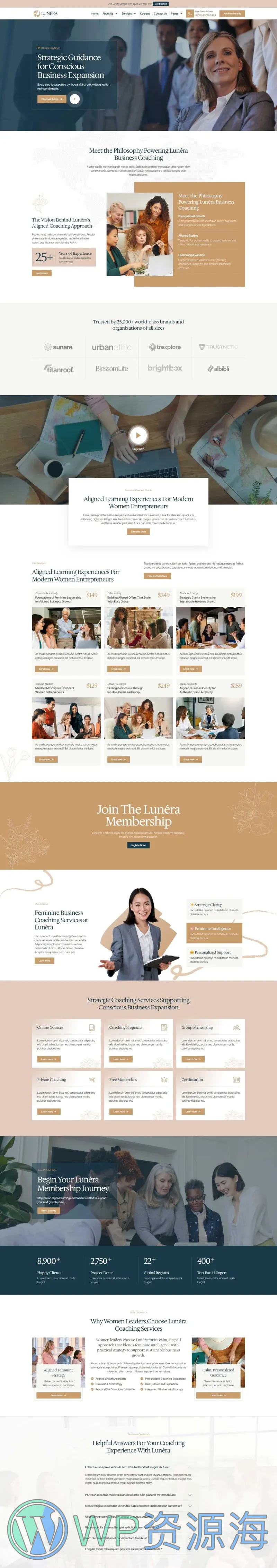 女性商业教练咨询Elementor网站模板_一键导入快速建站插图1-WP资源海 服务/咨询 Elementor 模板首页预览