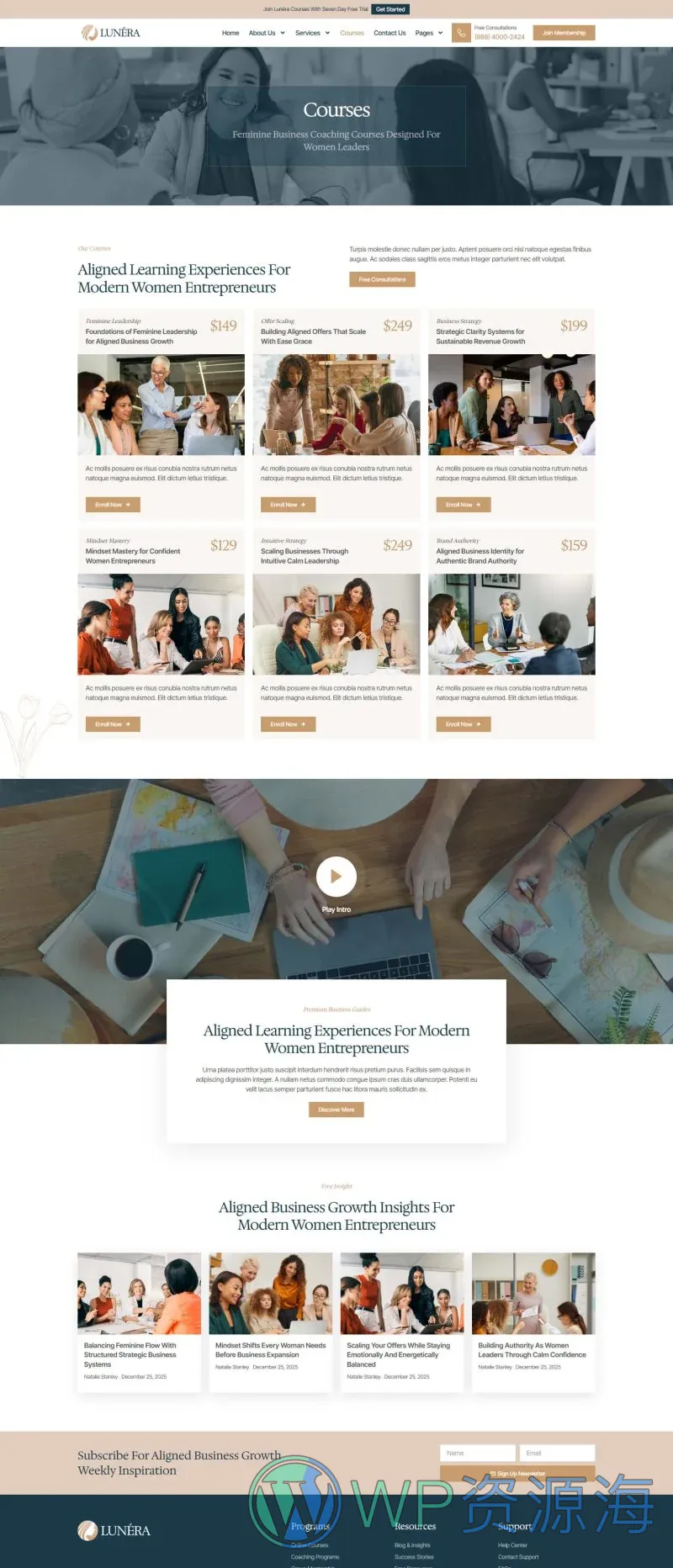 女性商业教练咨询Elementor网站模板_一键导入快速建站插图5-WP资源海 服务/咨询 Elementor 模板课程列表预览