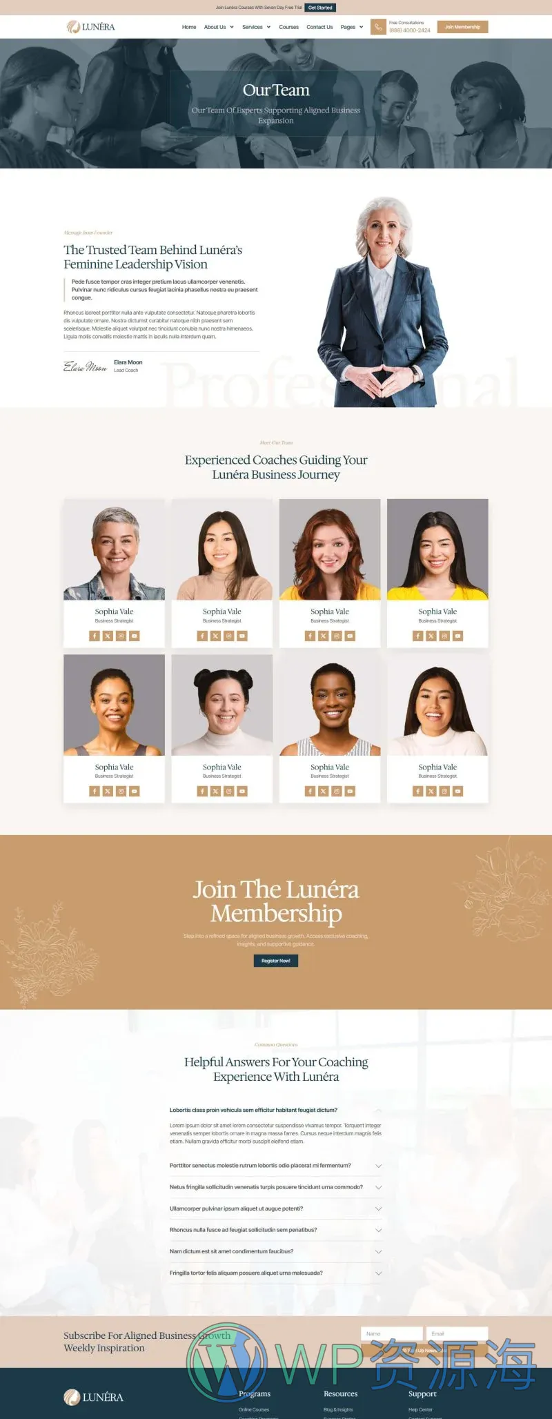 女性商业教练咨询Elementor网站模板_一键导入快速建站插图7-WP资源海 服务/咨询 Elementor 模板团队页面预览