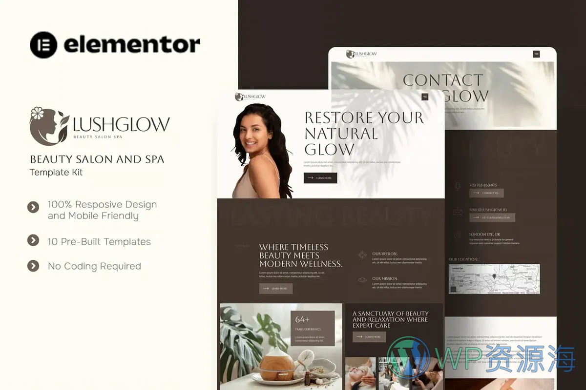 美容美发沙龙与SPAElementor网站模板_一键导入快速建站插图-WP资源海 美容/美发 Elementor 网站模板封面