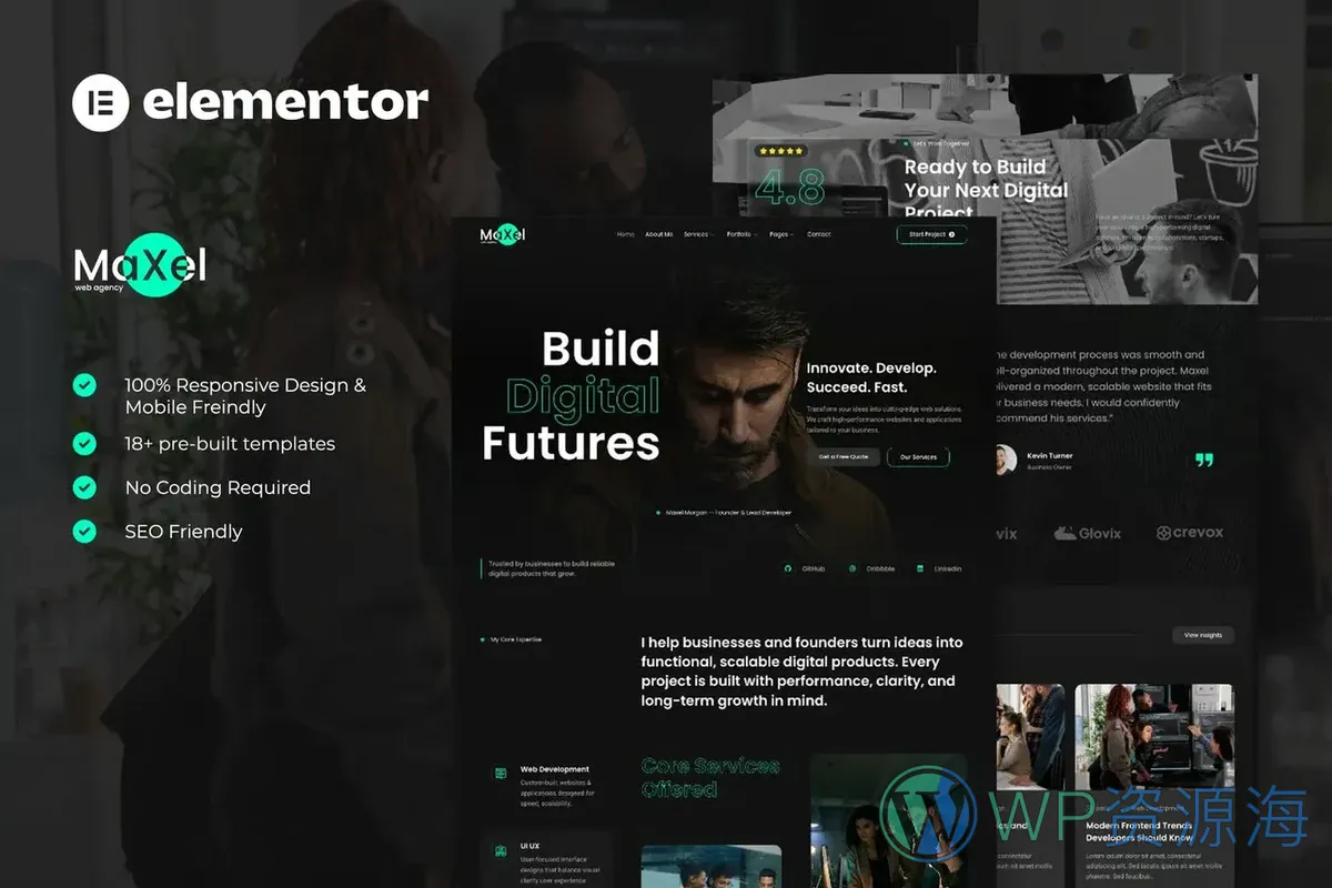 网站开发作品集Elementor网站模板_一键导入快速建站插图-WP资源海 软件/开发 Elementor 网站模板封面