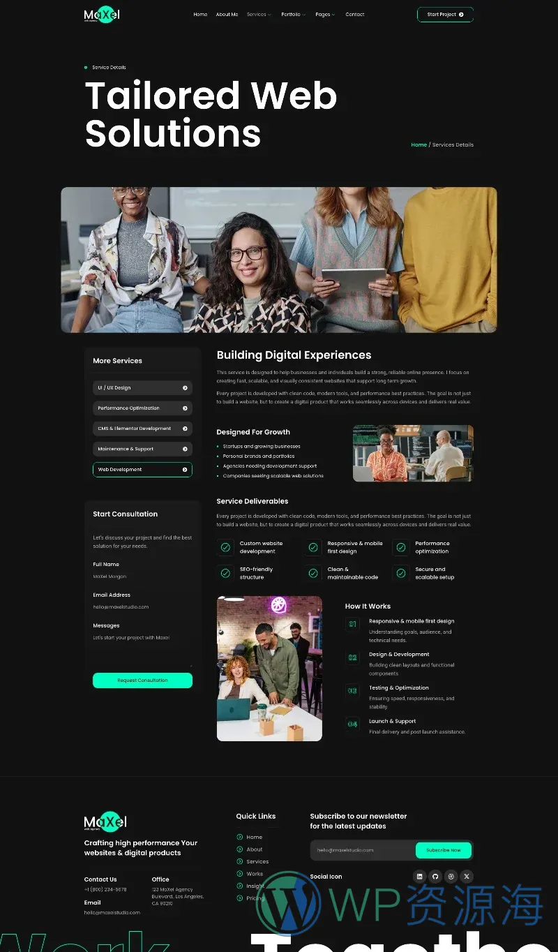 网站开发作品集Elementor网站模板_一键导入快速建站插图4-WP资源海 软件/开发 Elementor 模板服务详情预览