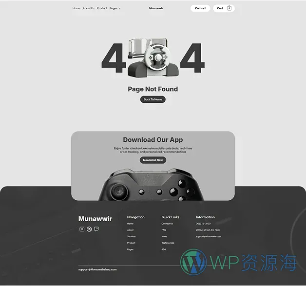 电子产品电商商城Elementor网站模板_一键导入快速建站插图4-WP资源海 电商 Elementor 模板404页面预览
