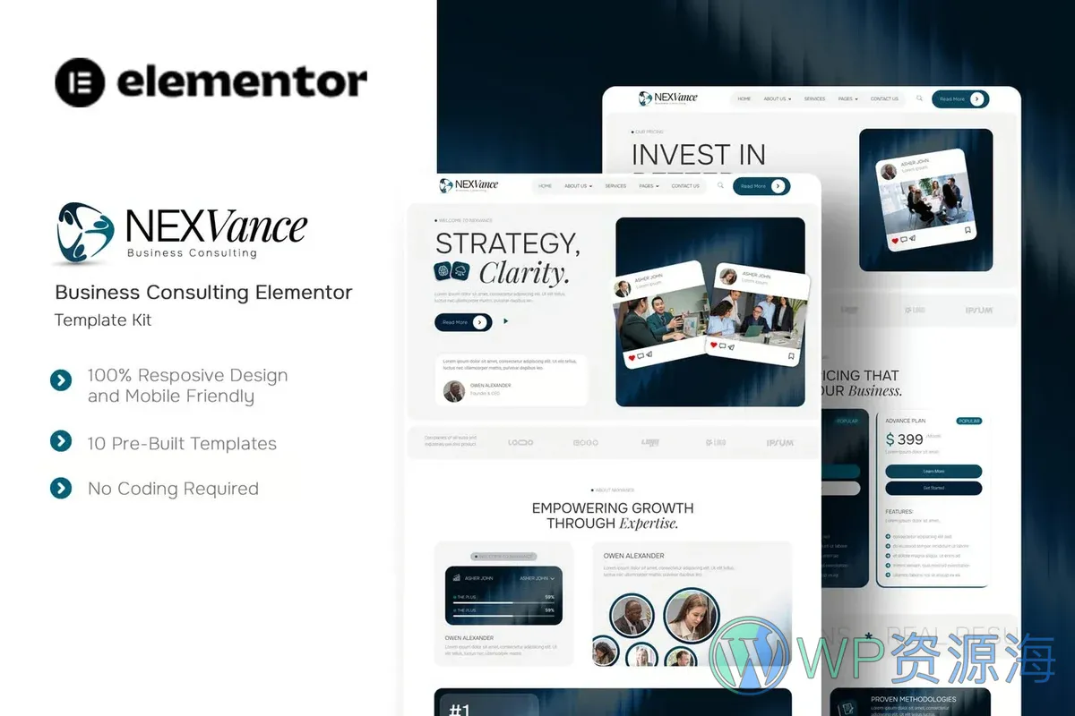 商业咨询机构Elementor网站模板_一键导入快速建站插图-WP资源海 服务/咨询 Elementor 网站模板封面