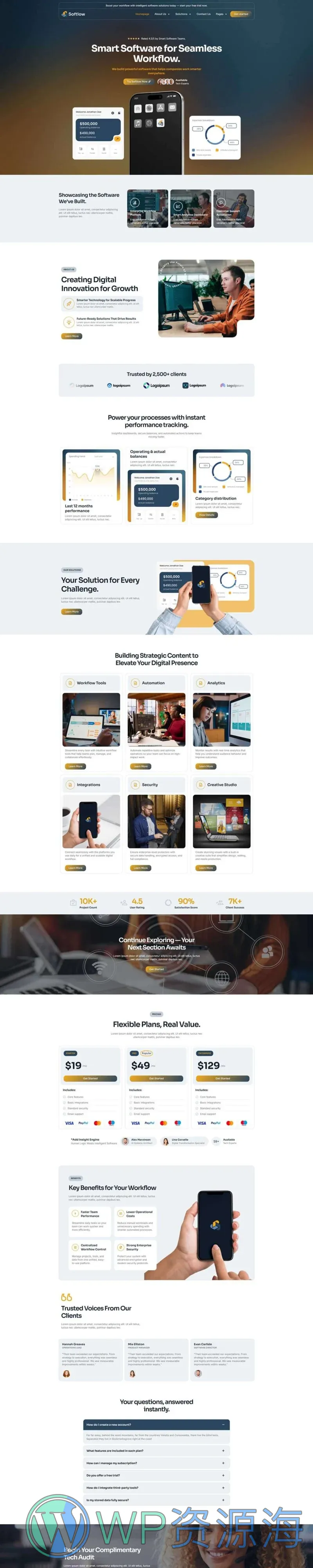 软件公司官网Elementor网站模板_一键导入快速建站插图4-WP资源海 软件/开发 Elementor 模板首页预览