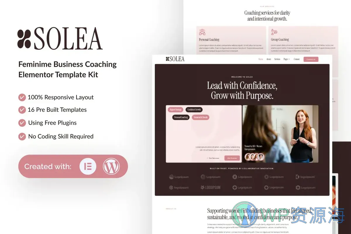 女性商业教练Elementor网站模板_一键导入快速建站插图-WP资源海 服务/咨询 Elementor 网站模板封面