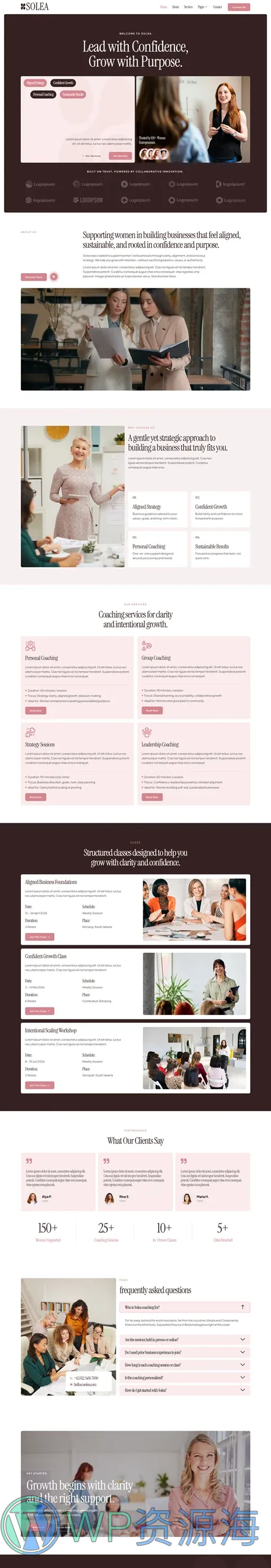 女性商业教练Elementor网站模板_一键导入快速建站插图1-WP资源海 服务/咨询 Elementor 模板首页预览