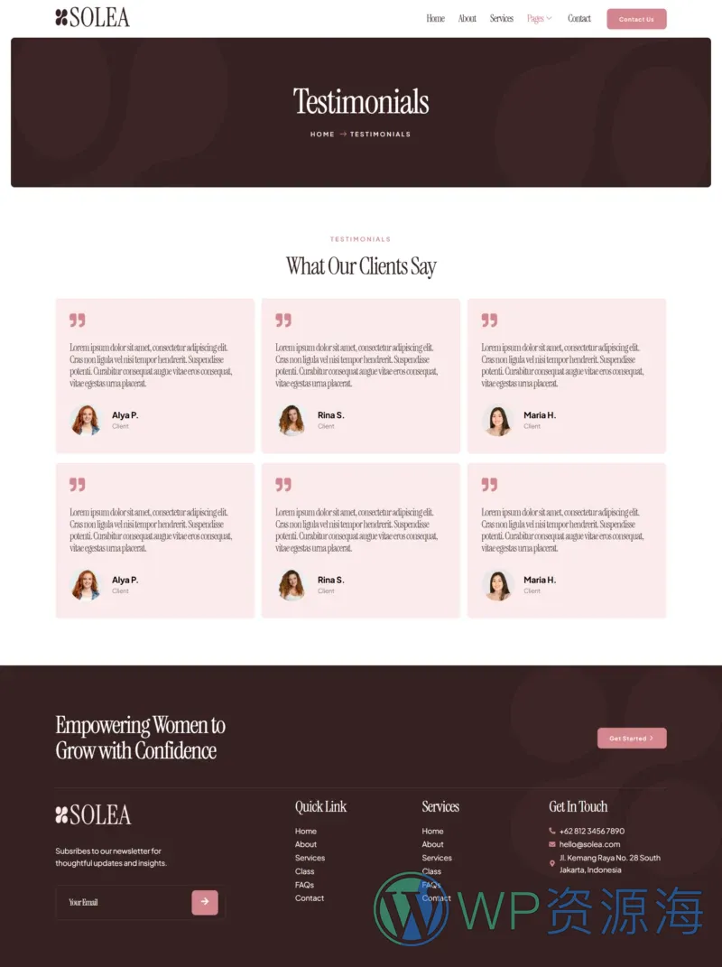 女性商业教练Elementor网站模板_一键导入快速建站插图5-WP资源海 服务/咨询 Elementor 模板客户评价预览