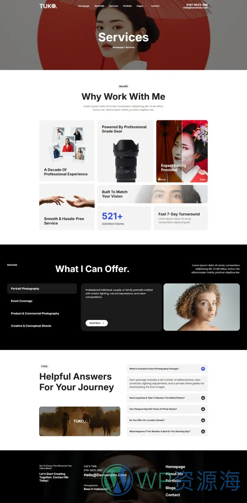 摄影作品集Elementor网站模板_一键导入快速建站插图3-WP资源海 摄影 Elementor 模板服务页面预览
