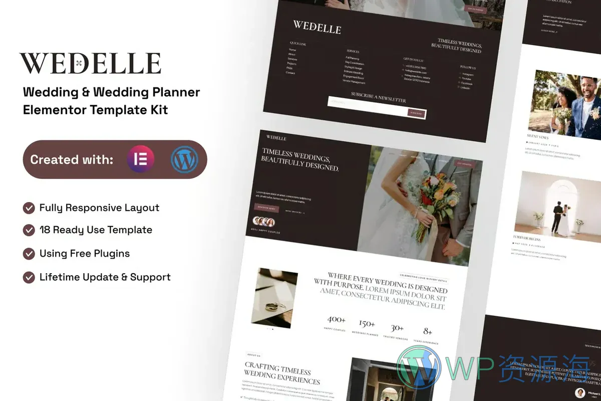 婚礼婚庆策划Elementor网站模板_一键导入快速建站插图-WP资源海 婚礼/婚庆 Elementor 网站模板封面