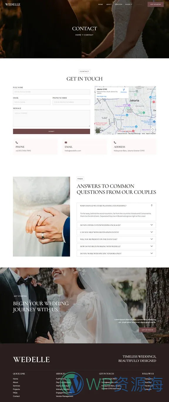 婚礼/婚庆 Elementor 模板联系页面预览