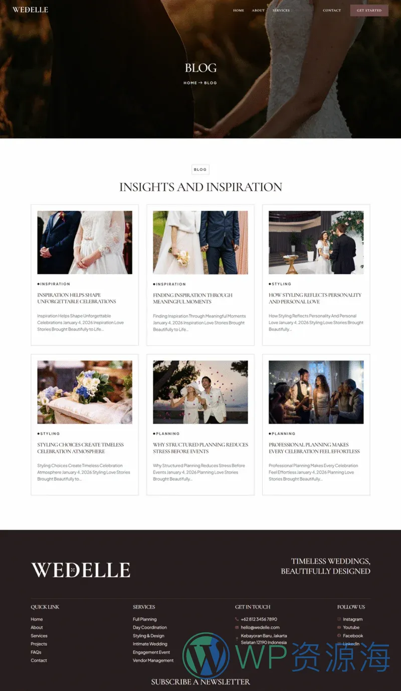 婚礼/婚庆 Elementor 模板博客页面预览