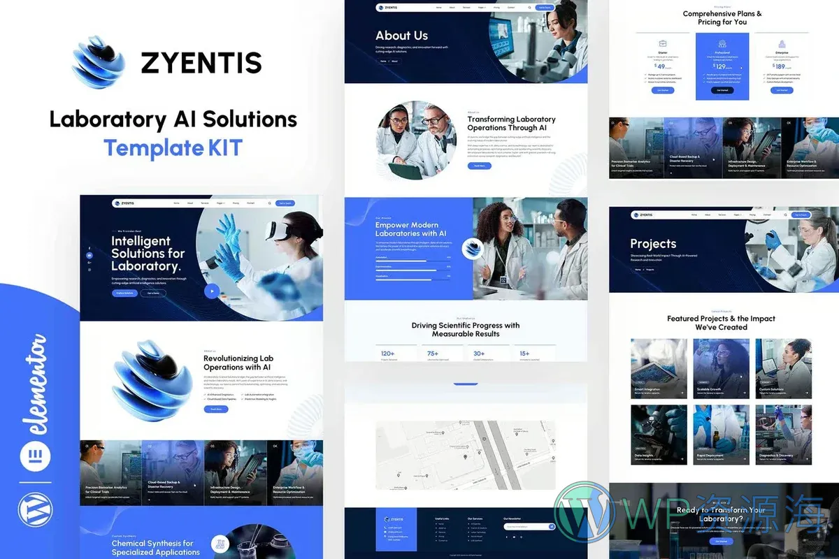 实验室 AI 解决方案Elementor网站模板_一键导入快速建站插图-WP资源海 AI Elementor 网站模板封面