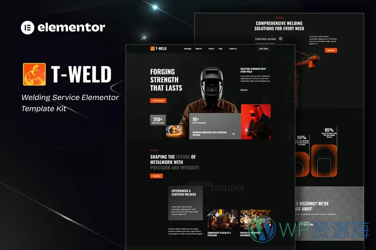 焊接工程服务Elementor网站模板_一键导入快速建站插图-WP资源海 工业/工厂 Elementor 网站模板封面