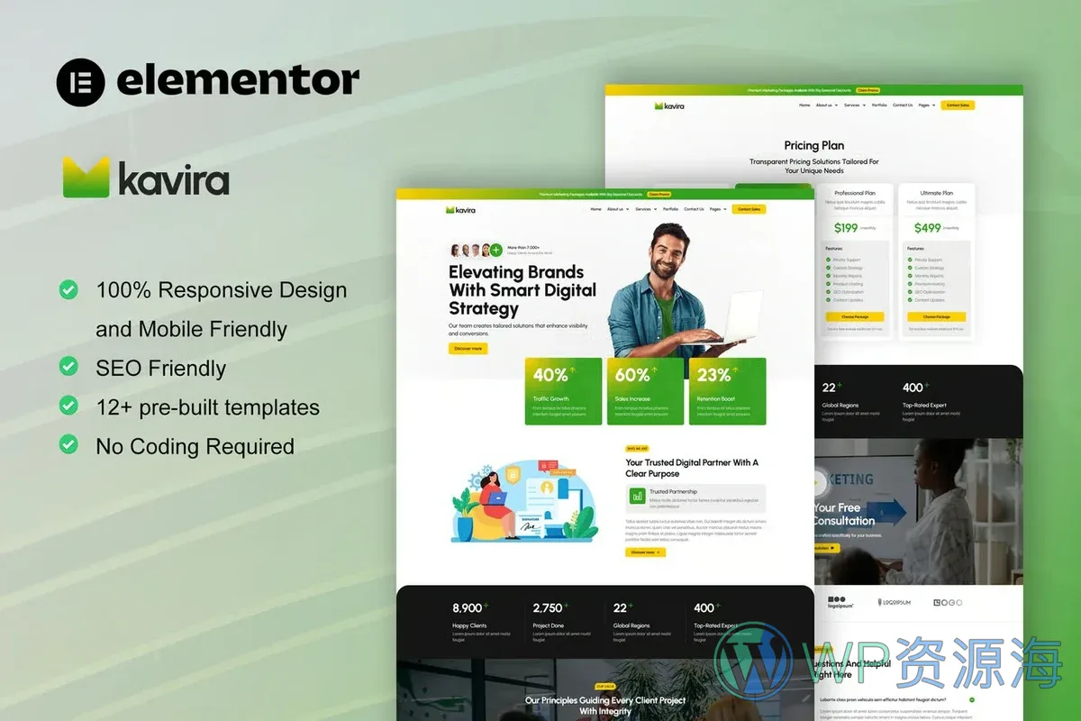 数字营销代理机构Elementor网站模板_一键导入快速建站插图-WP资源海 广告/营销 Elementor 网站模板封面
