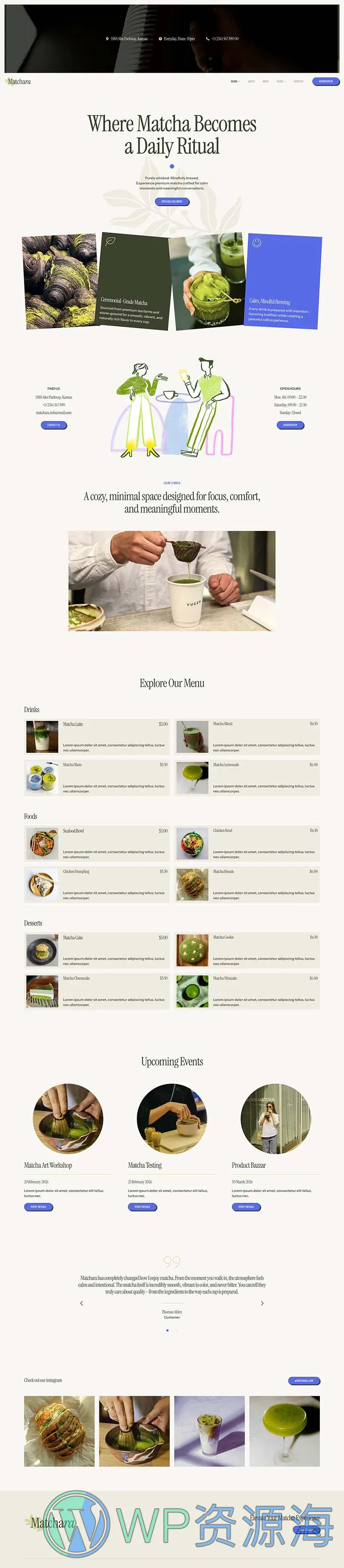 日式茶饮店Elementor网站模板_一键导入快速建站插图2-WP资源海 餐饮/食品 Elementor 模板首页预览